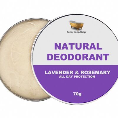 Deodorante 100% naturale alla lavanda e rosmarino, 1 vasetto da 70 g