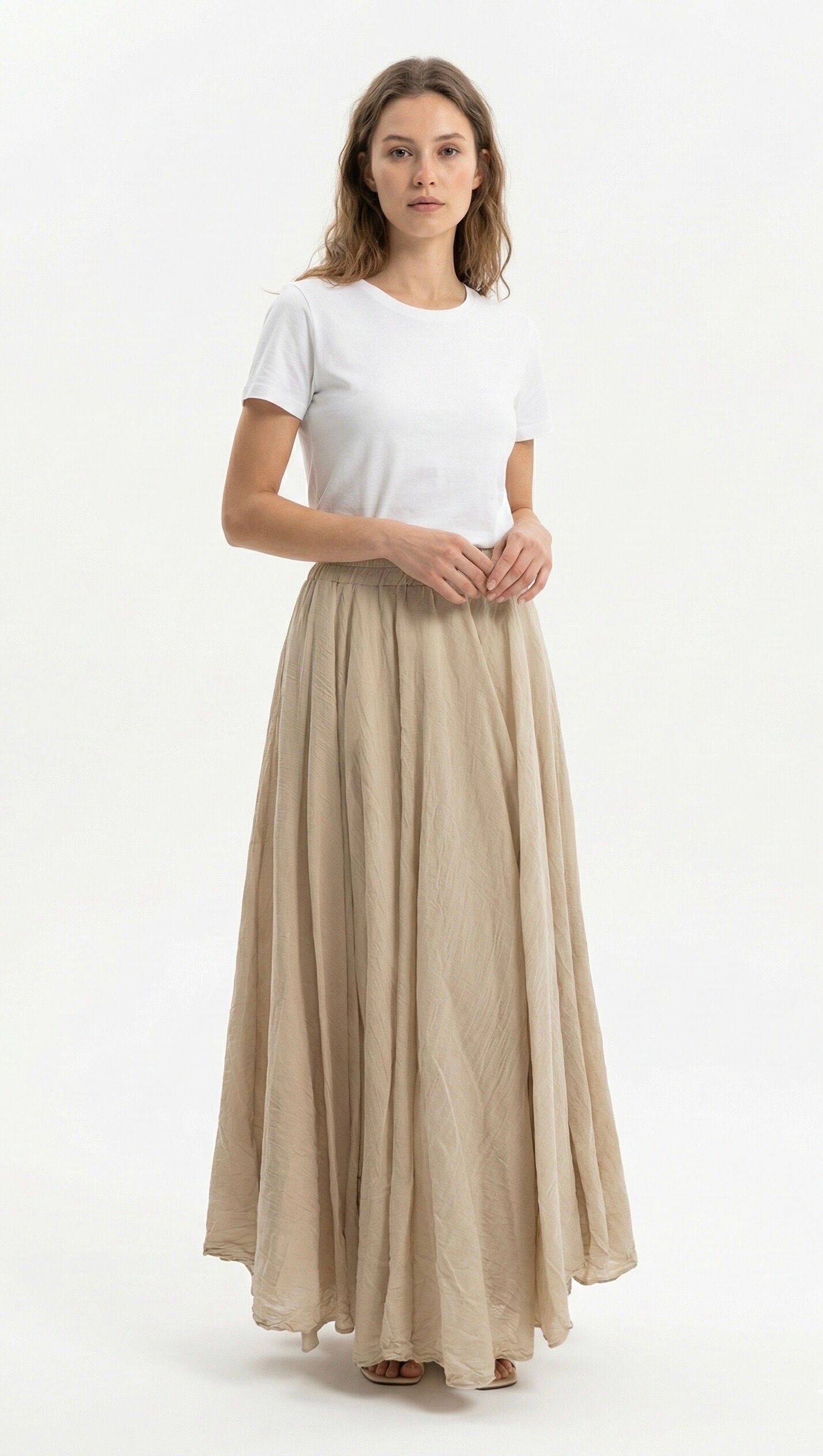 Long, lined bohemian-style draped skirt with a voluminous elasticated waist