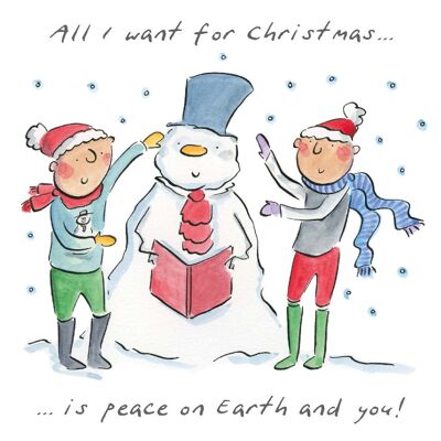 Paz en la Tierra y tú (hombre) tarjeta de Navidad