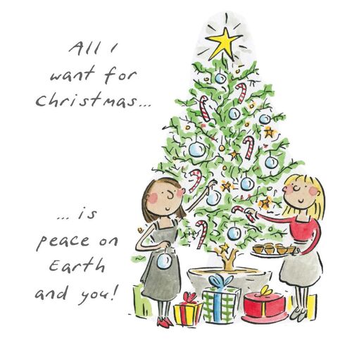 Peace on Earth and you (female) Christmas card