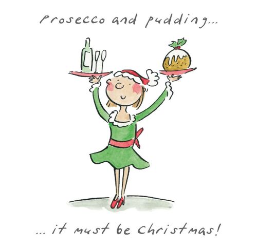 Prosecco and pudding Christmas card