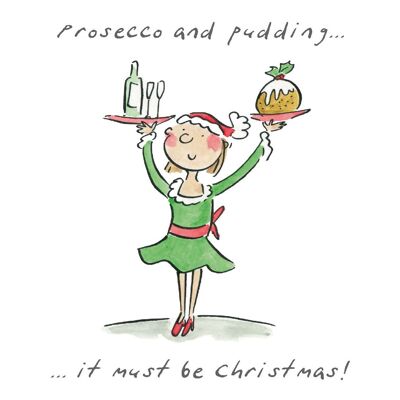 Prosecco und Pudding Weihnachtskarte