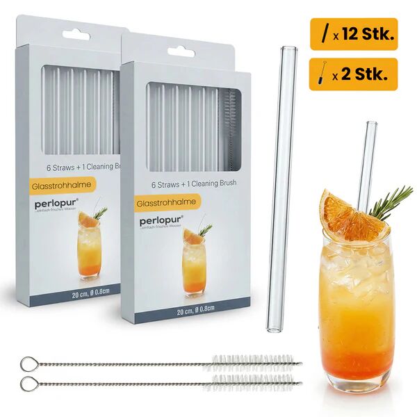 12 pailles en verre - pailles en verre réutilisables avec 2 goupillons (droites)
