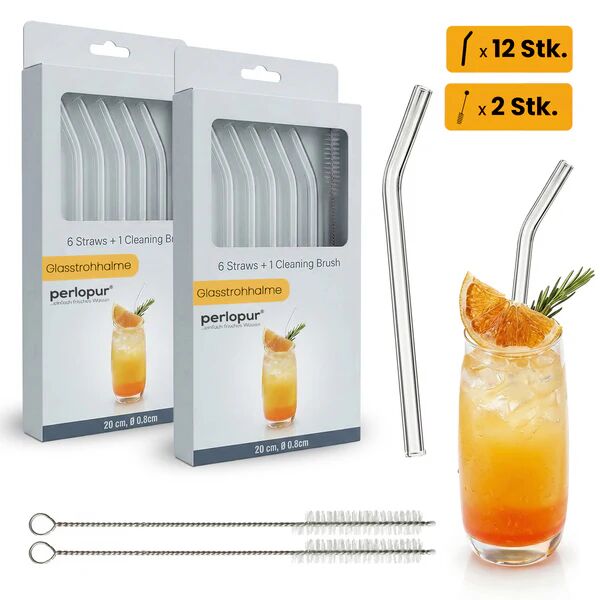 12 pailles en verre - pailles en verre réutilisables avec 2 goupillons (courbes)