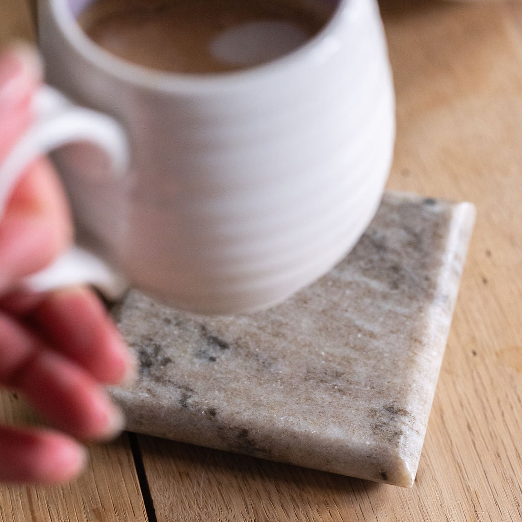 Aydin, Square Brown Marble Coasters Set of 4