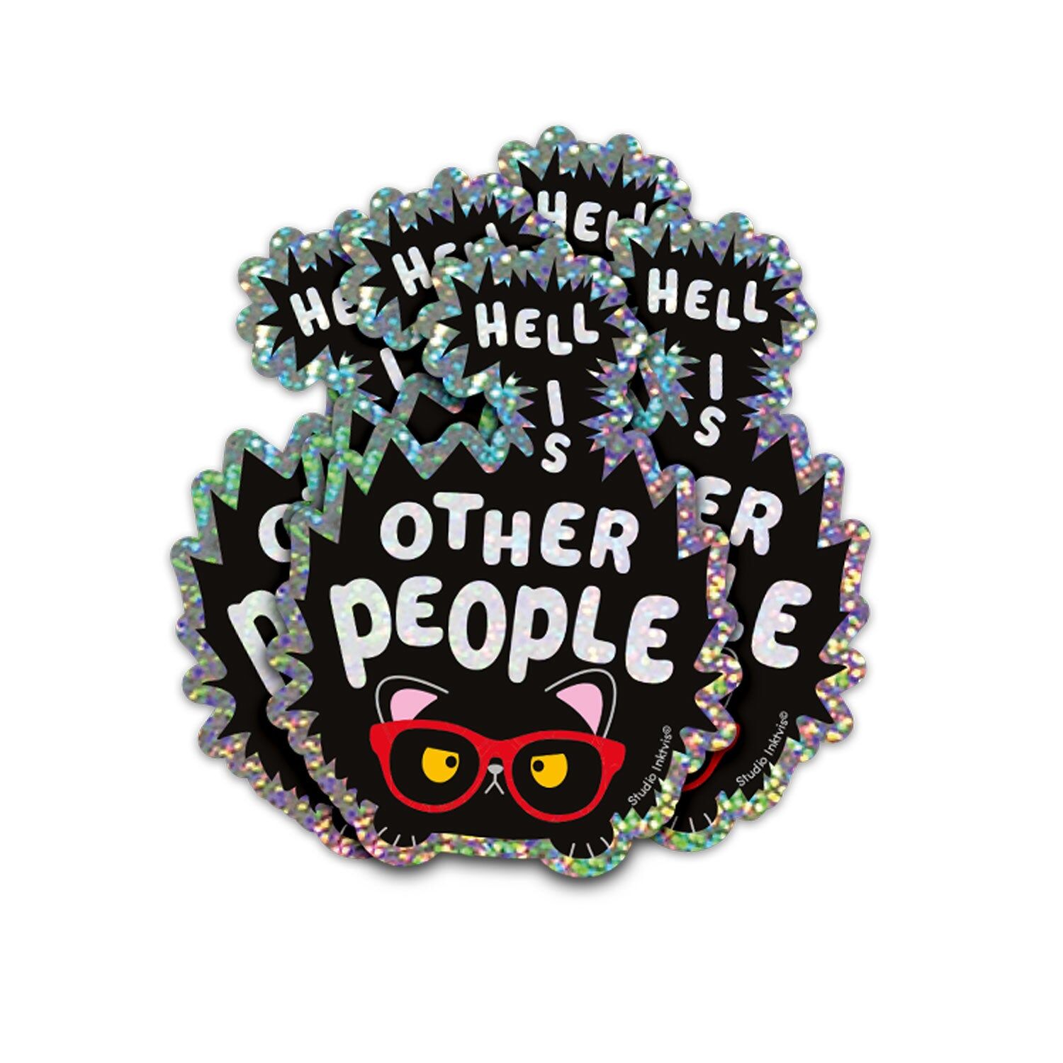 Glitter sticker Hell is other people cat Jean-Paul Sartre