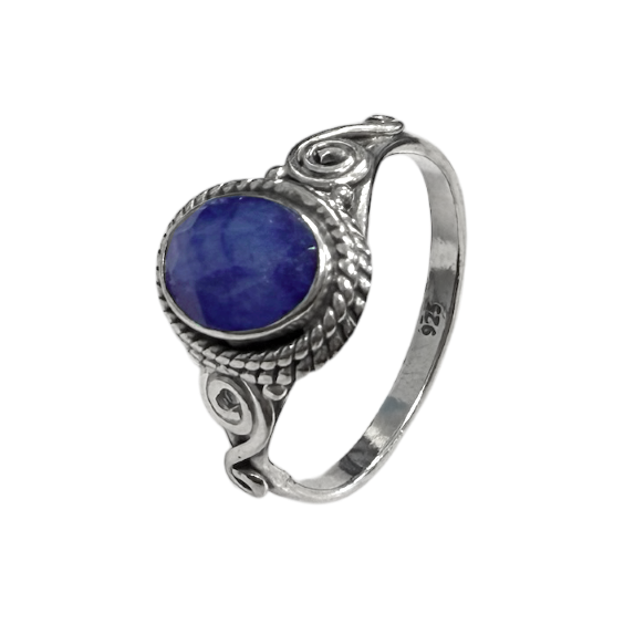 925 Sterling Silver Ring - Faceted Blue Sapphire AA Size 56