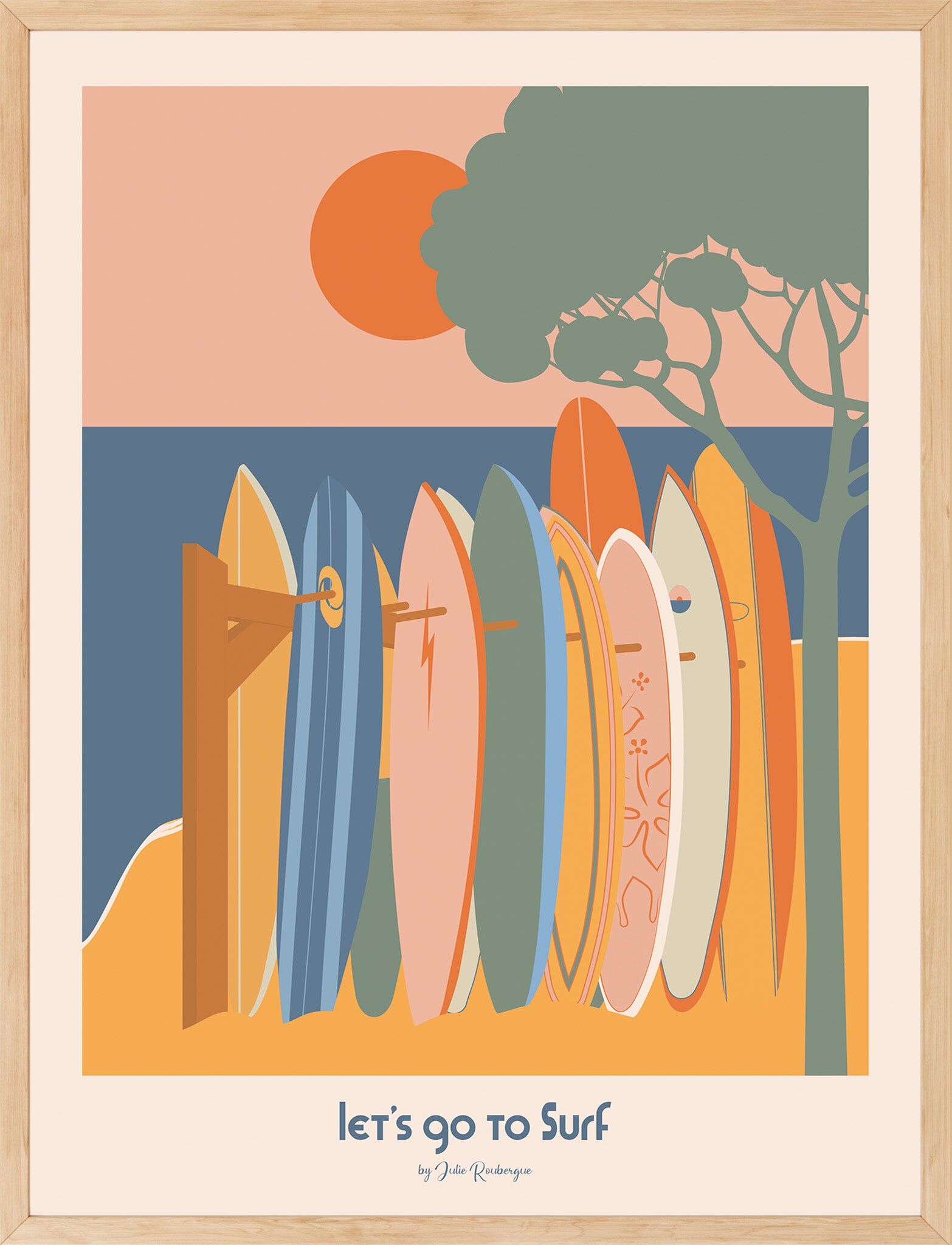LET'S GO TO SURF POSTER, Art Illustration 30x40cm