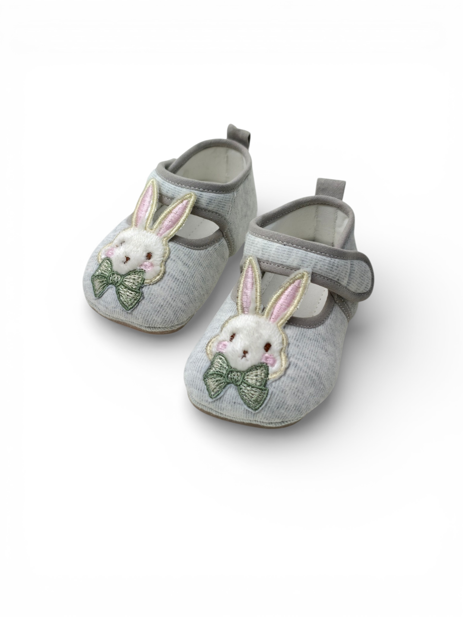 Barfuß-Babyschuh aus Baumwolle mit weicher Sohle – Grauer Hase