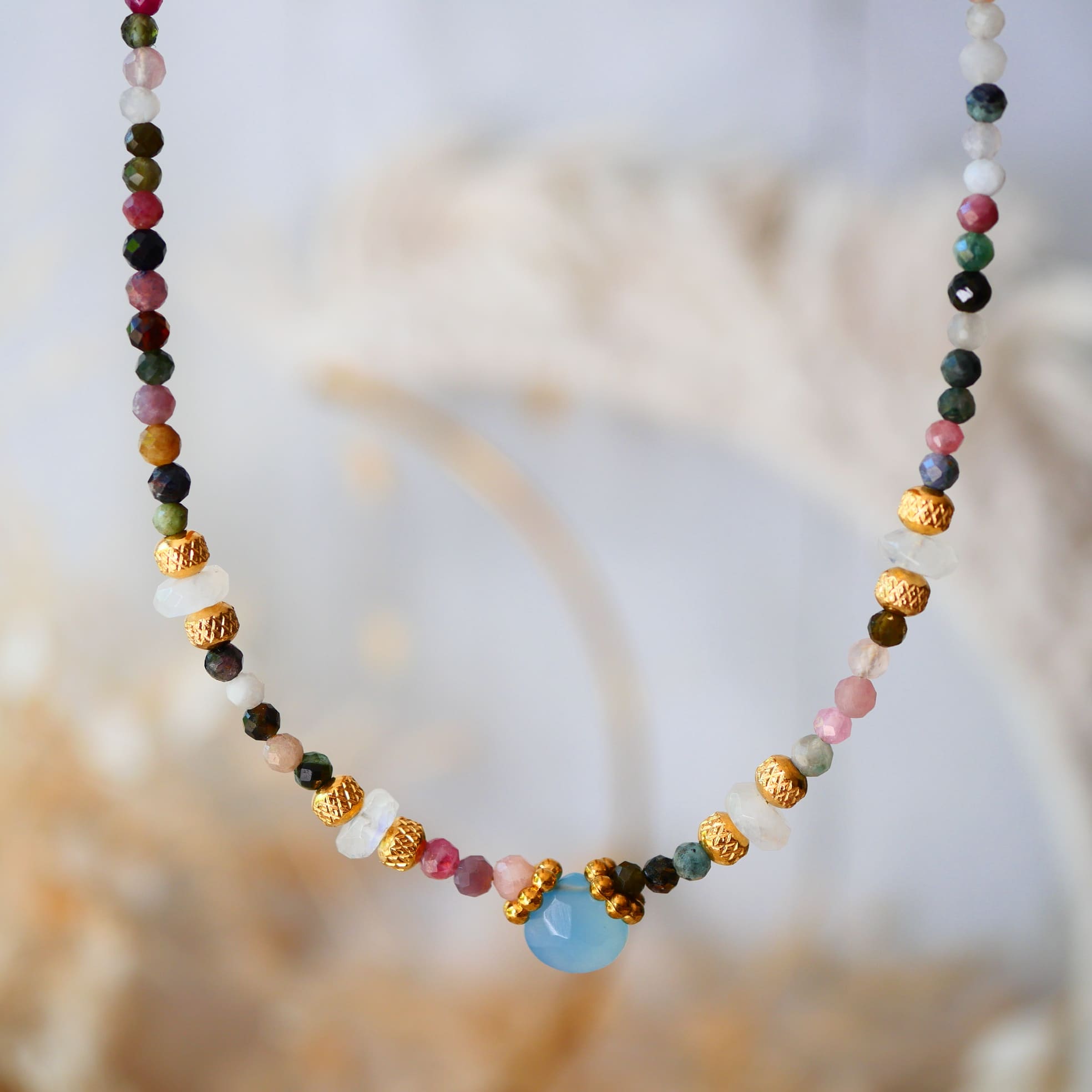 Collier Varna · Tourmalines & Pierre de Lune Arc-en-ciel