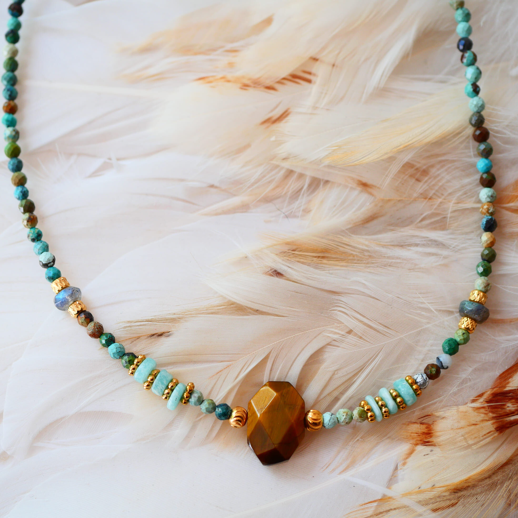 Collier Prajna Turquoise Labradorite & Oeil de Tigre