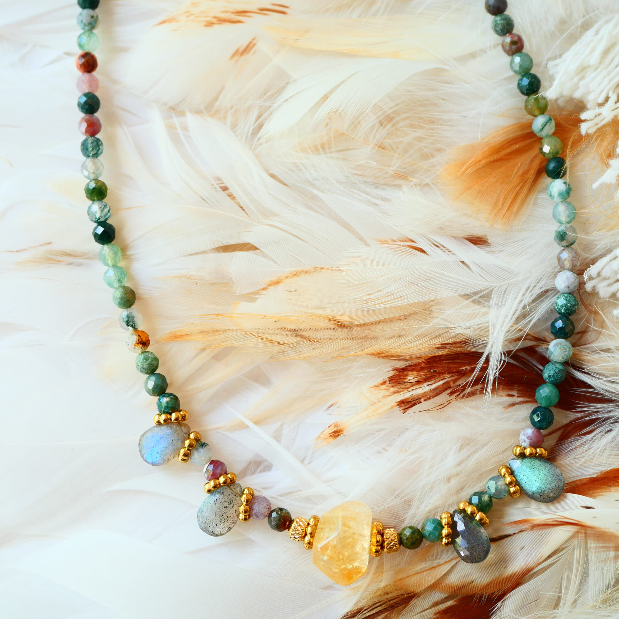 Collier Kiran — Agate Indienne, Labradorite & Citrine