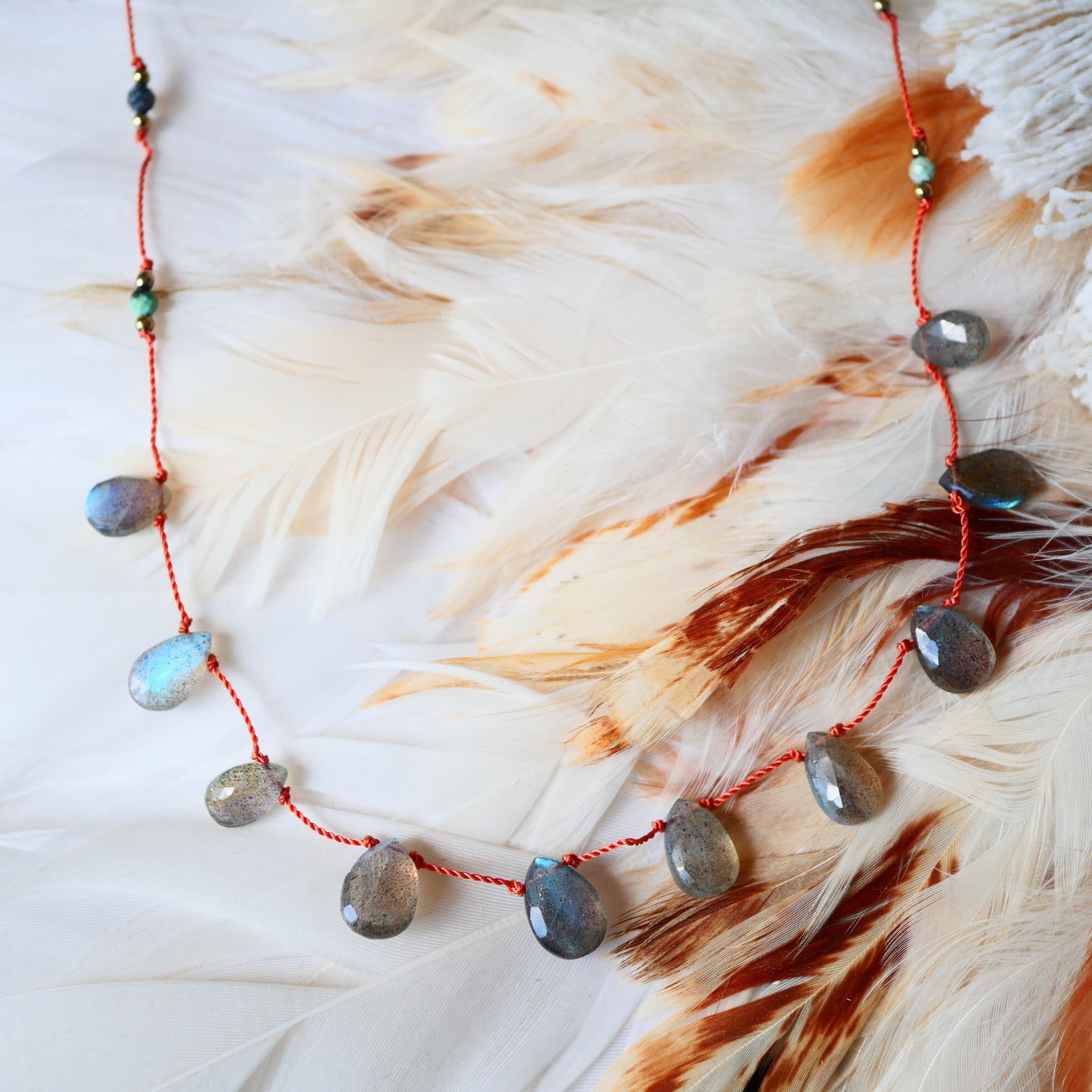 Collier Cordon Bandha — Turquoise & Labradorite - Protection