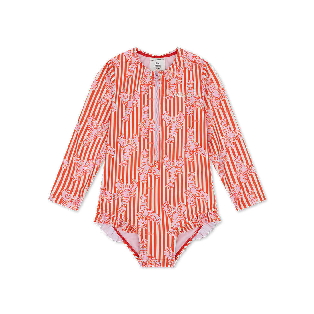 Traje de baño UV para niñas con mangas largas - Rojo - Lobster Bay