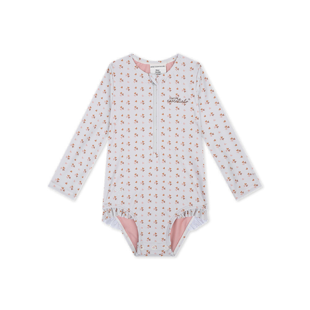 Traje de baño UV para niñas con mangas largas - Rosa antiguo - Corazones acogedores