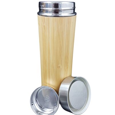 Taza de bambú, taza térmica "Bruno" con colador de té, 380 ml, aislado al vacío