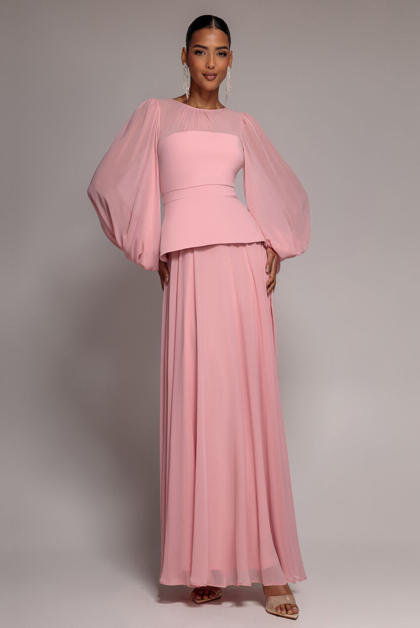 Maxi-Top mit Bischofsärmeln und Schößchen aus Scuba-Crêpe und Chiffon - DR4916