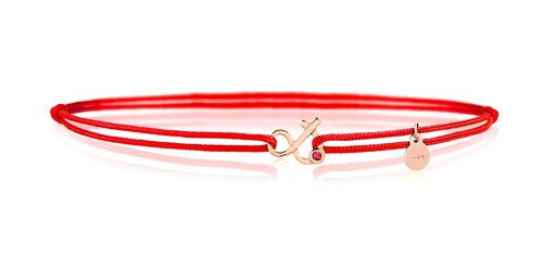 Bracelet Esperluette, cordon rouge et rubis