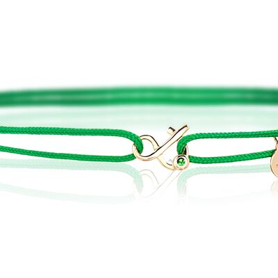 Bracelet Esperluette, cordon vert et tsavorite