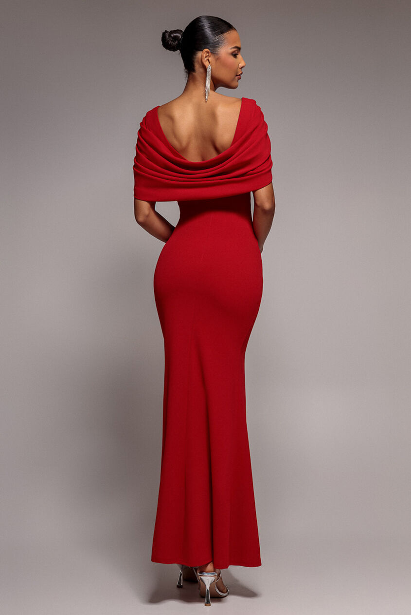 Goddiva Maxikleid mit V-Ausschnitt, Wasserfallausschnitt am Rücken, plissierten Ärmeln und Scuba-Unterwäsche DR5010