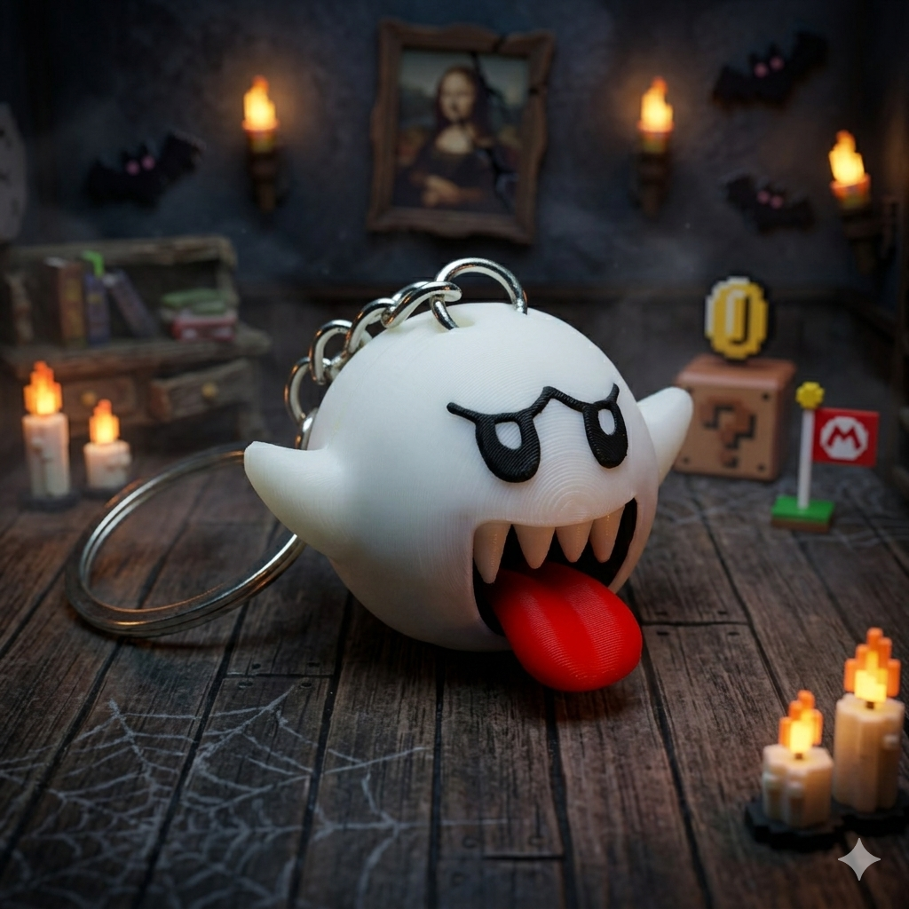 Boo Mario Keychain, Ghost Character 3D Keyring, Cute Gaming Accessory, Nintendo Keychain, Gamer Gift, Retro Game Collectible