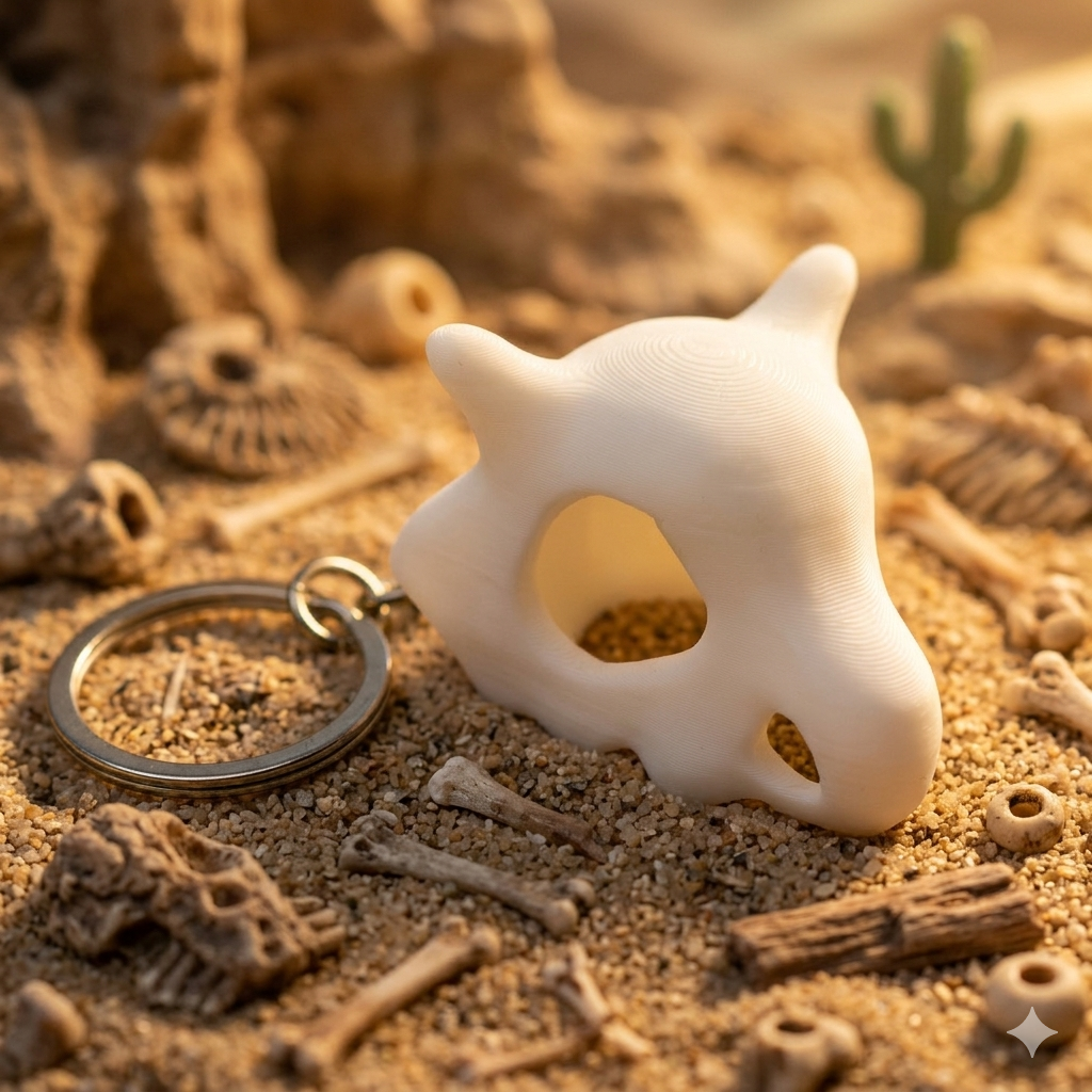 Cubone Skull Mask Keychain, Pokémon 3D Keyring, Gamer Accessory, Cute Dark Pokémon Gift, Geek Collectible, Retro Gaming Keychain