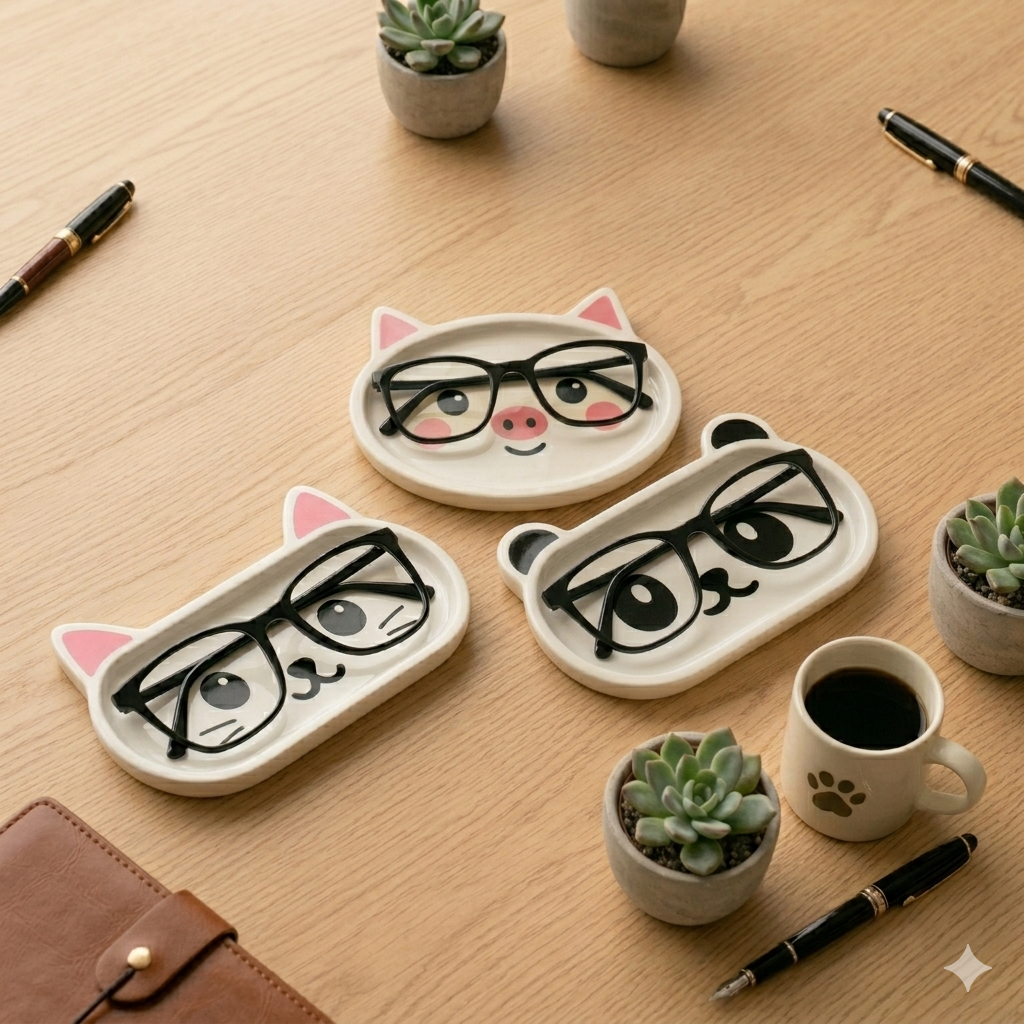 Cute Animal Glasses Holder Tray, Cat Panda Pig Eyewear Stand, Jewelry Organizer Dish, Funny Glasses Tray, Kawaii Desk Decor, Gift for Glasses Wearers