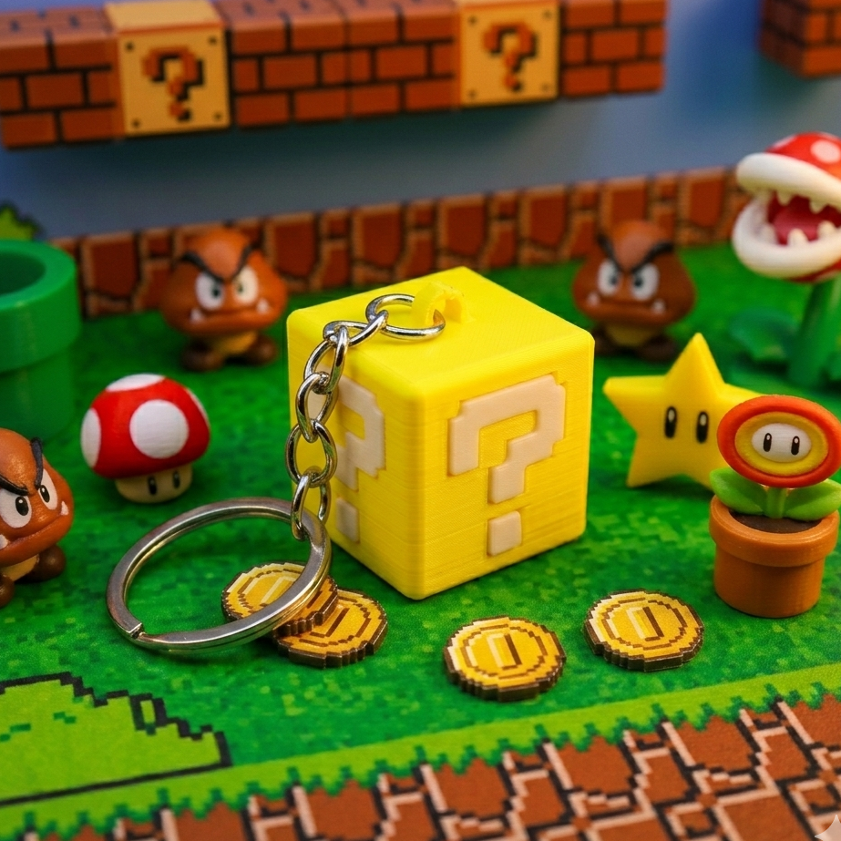 Mario Question Block Keychain, Mystery Box 3D Keyring, Gamer Accessory, Retro Gaming Keychain, Nintendo Gift, Cute Geek Collectible