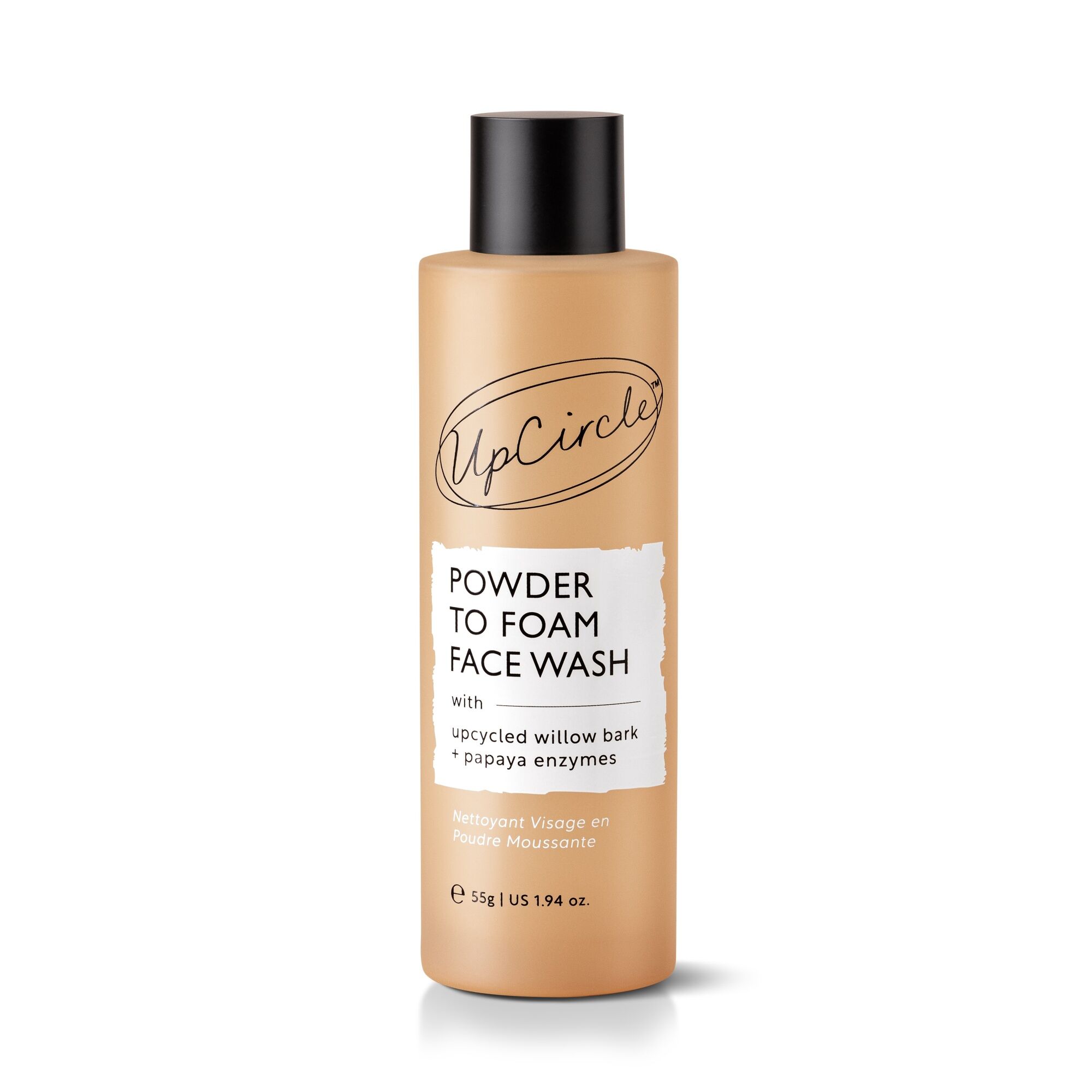 Nettoyant visage poudre-mousse à base d'écorce de saule recyclée et d'enzymes de papaye