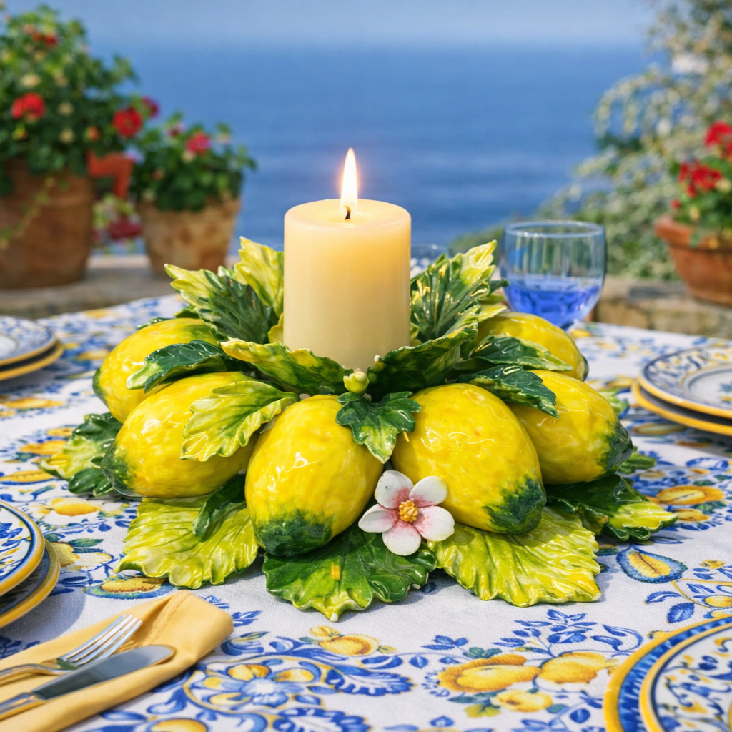 Bougeoir citron en céramique italienne 35 cm