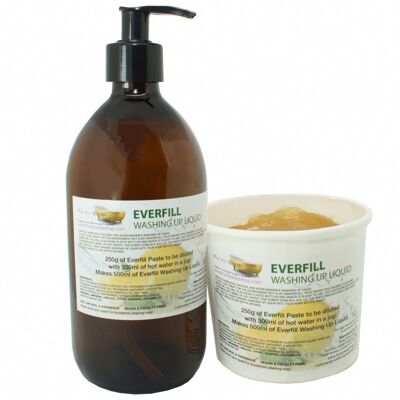 Everfill detersivo per piatti, ricarica da 250 g e bottiglia di vetro vuota da 500 ml
