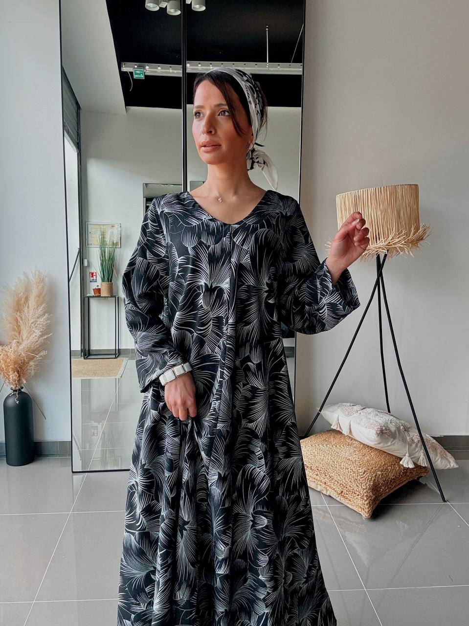 Printed bohemian maxi dress – Black & white