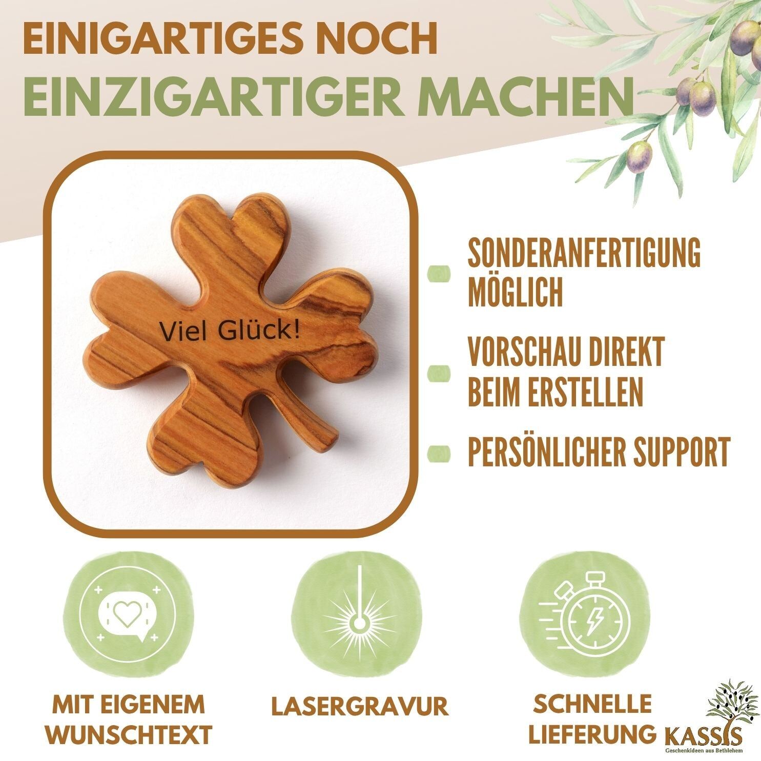 Buy wholesale Personalized olive wood clover with engraving