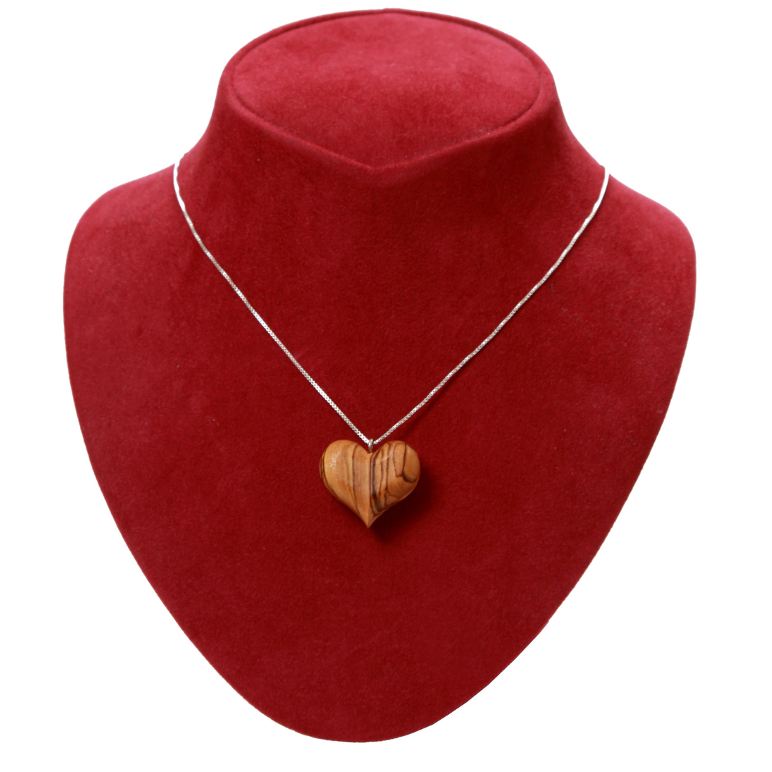 Olive wood heart necklace with 925 sterling silver chain | Jewelry gift for women, Valentine's Day, birthday
