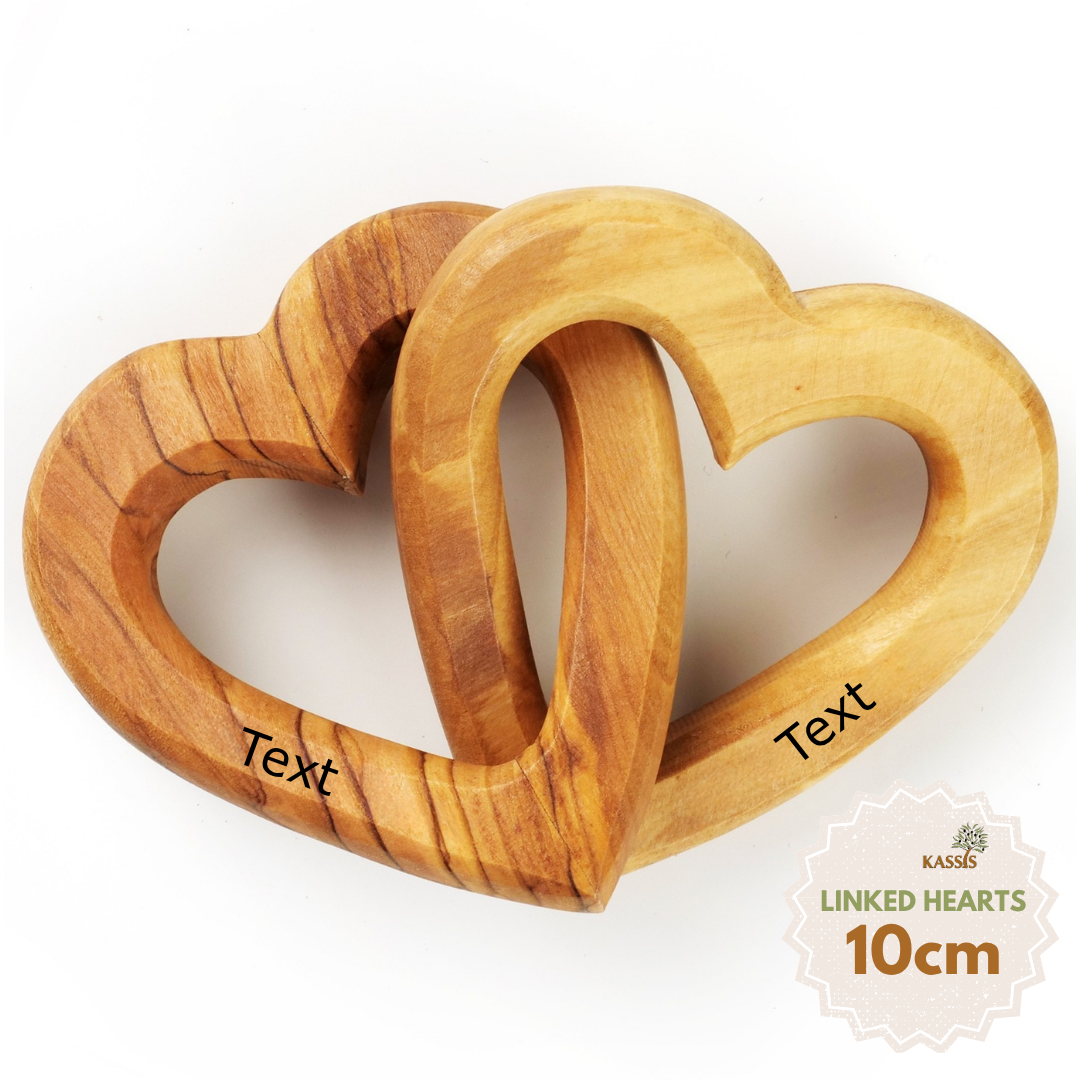 Personalized linked hearts made of olive wood, 7.5 cm, with engraving | Gift for weddings, Valentine's Day, anniversaries