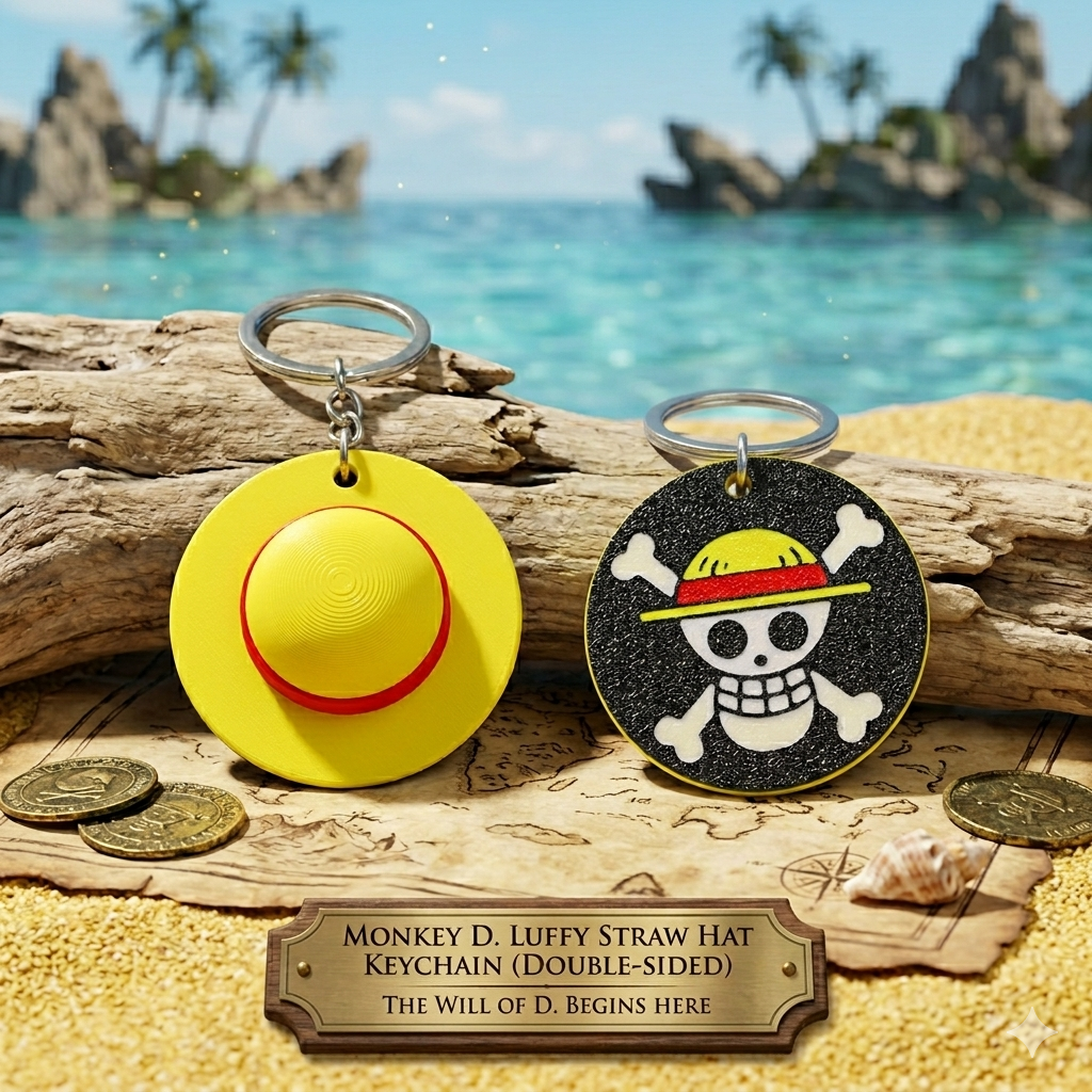 Luffy Straw Hat Keychain One Piece, Double Sided 3D Keyring, Anime Keychain with Skull Logo, Pirate Hat Keychain, Anime Gift, Geek Collectible