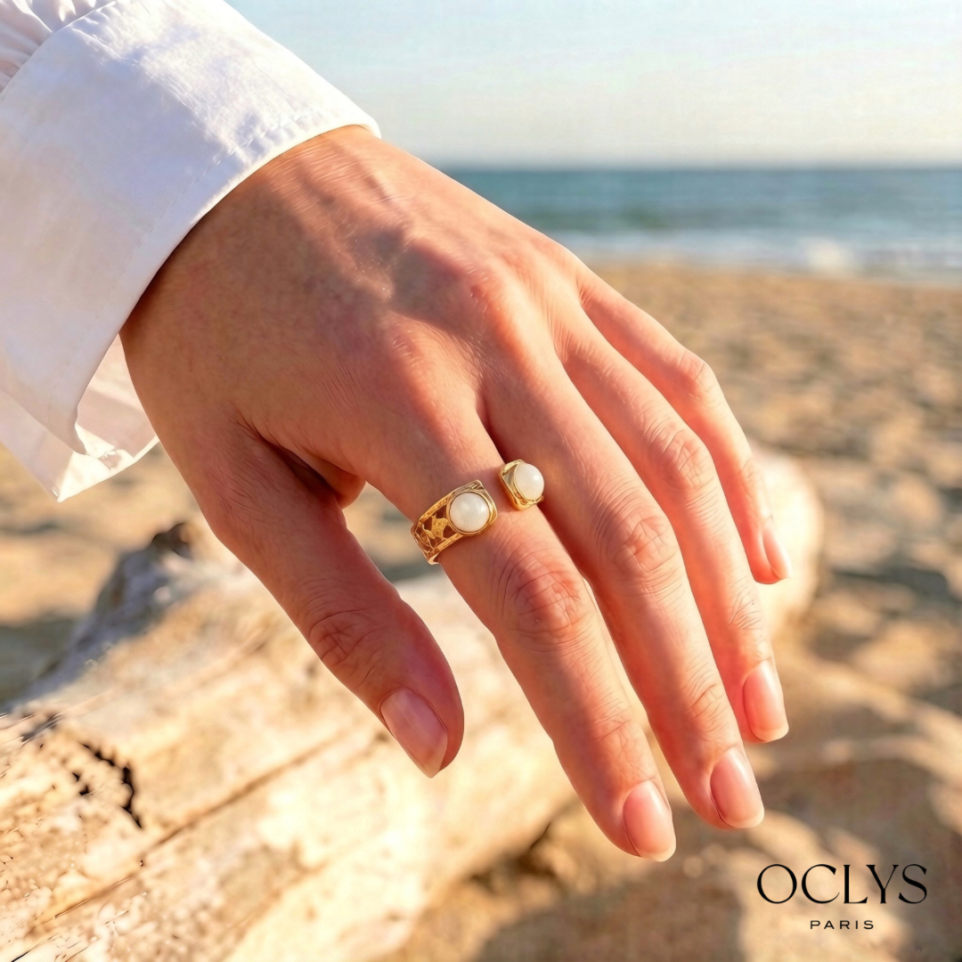 Bague réglable pierres naturelles acier inoxydable Saly