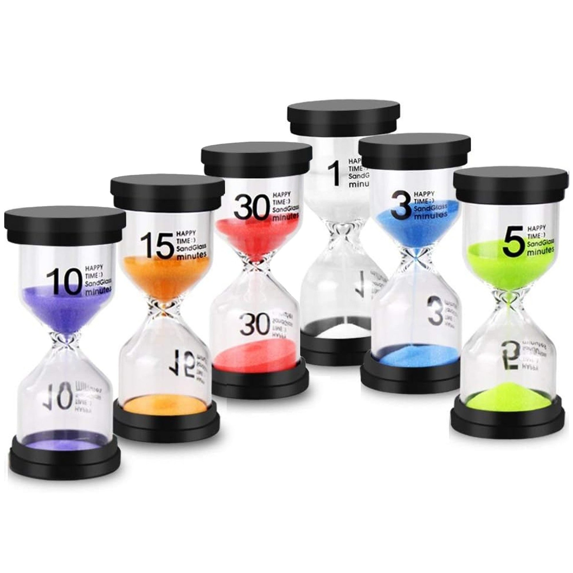 6-Pack Sand Timers (1-30min) for Kids