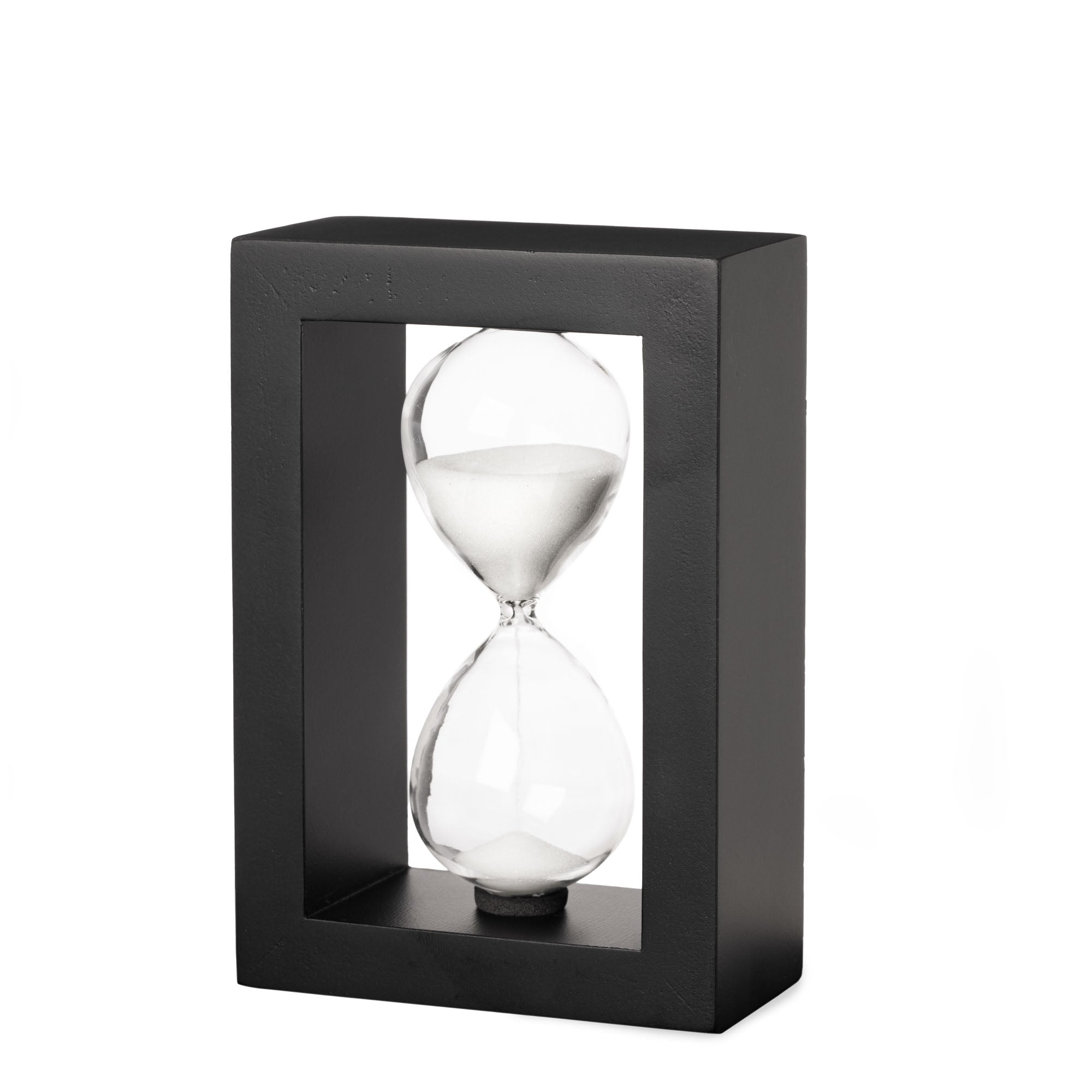 Decorative Black Rectangular Wood Framed Sand Timer with White Sand (5 Min)