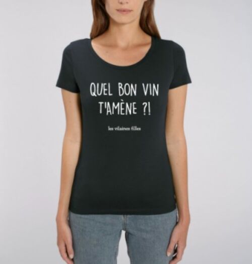 Tee-shirt col rond Quel bon vin t'amène bio-Noir