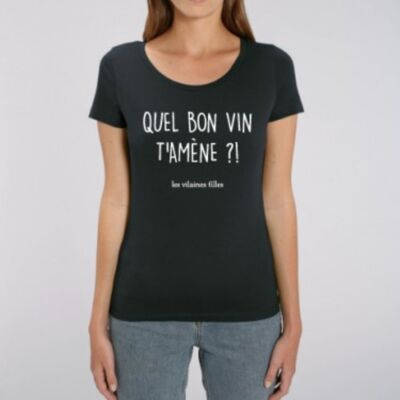 T-shirt girocollo Che buon vino ti porta bio-Nero