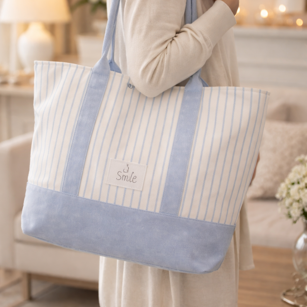 Large striped tote bag