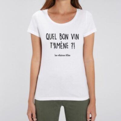 T-shirt girocollo Che buon vino ti porta bio-Bianco