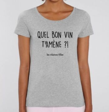 Tee-shirt col rond Quel bon vin t'amène bio-Gris chiné