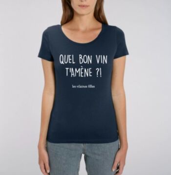 Tee-shirt col rond Quel bon vin t'amène bio-Bleu marine