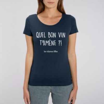 Tee-shirt col rond Quel bon vin t'amène bio-Bleu marine