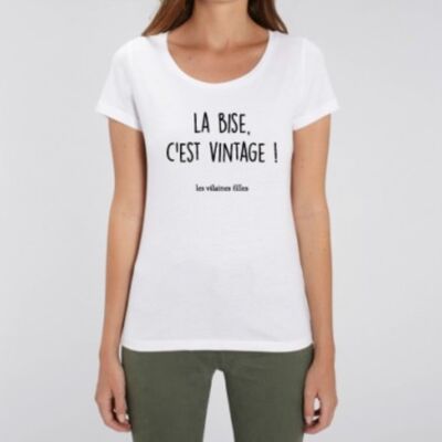 Tee-shirt col rond La bise c'est vintage bio-Blanc