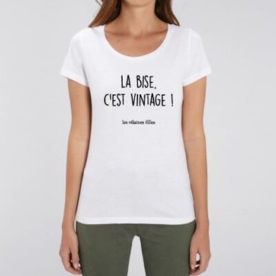 Tee-shirt col rond La bise c'est vintage bio-Blanc