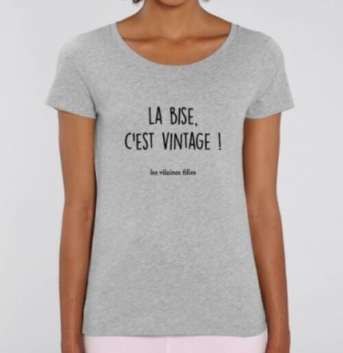 Tee-shirt col rond La bise c'est vintage bio-Gris chiné