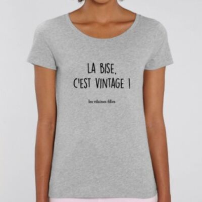 Tee-shirt col rond La bise c'est vintage bio-Gris chiné